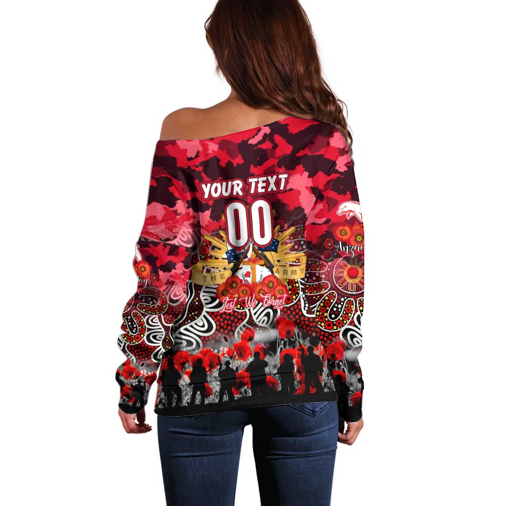 Personalized Dolphins ANZAC Day Off Shoulder Sweater Australian Army - Lest We Forget