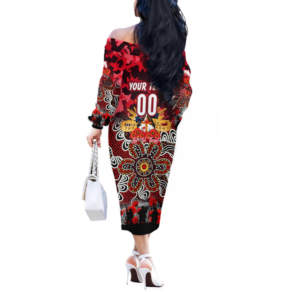 Personalized Dolphins ANZAC Day Off The Shoulder Long Sleeve Dress Australian Army - Lest We Forget