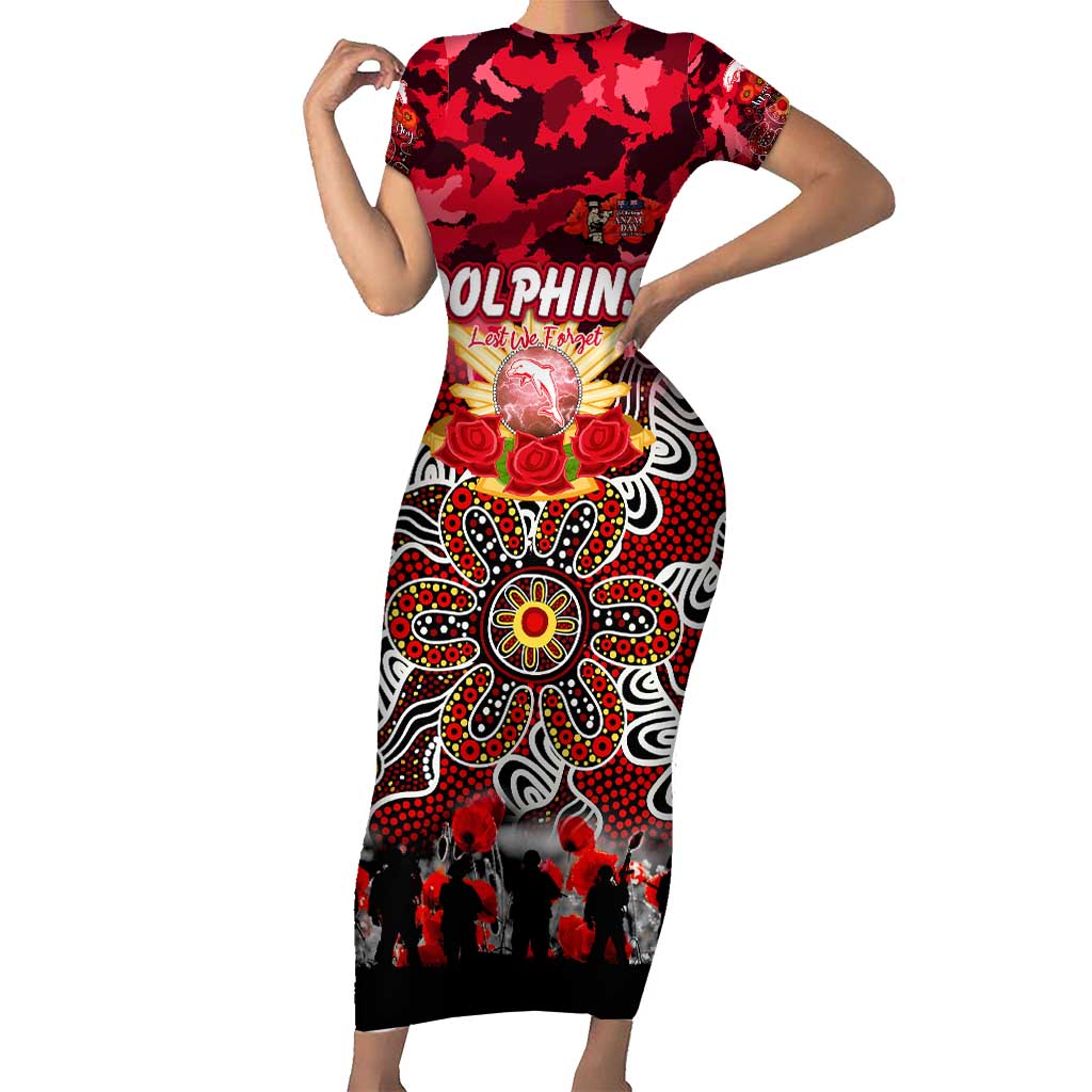 Personalized Dolphins ANZAC Day Short Sleeve Bodycon Dress Australian Army - Lest We Forget