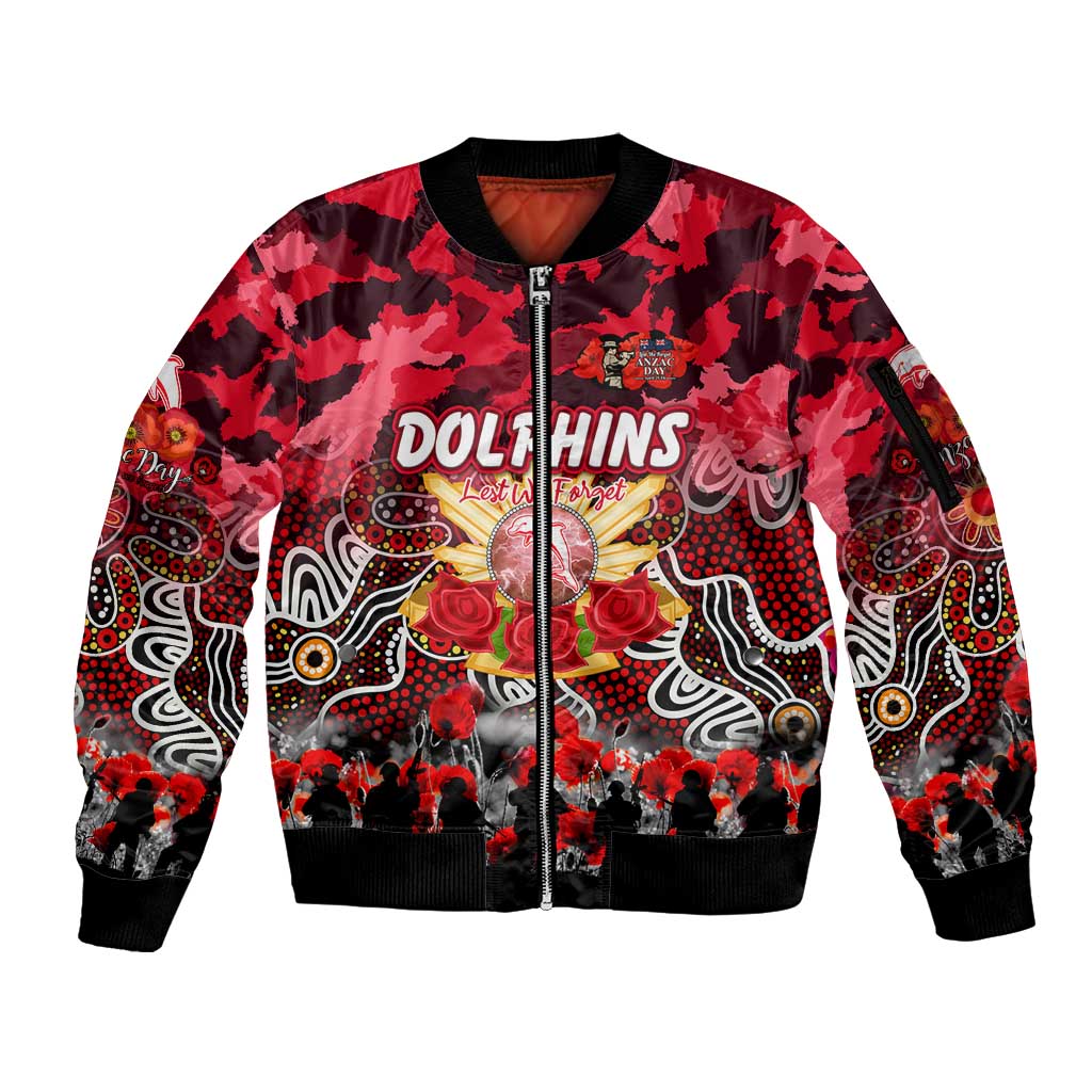 Personalized Dolphins ANZAC Day Sleeve Zip Bomber Jacket Australian Army - Lest We Forget