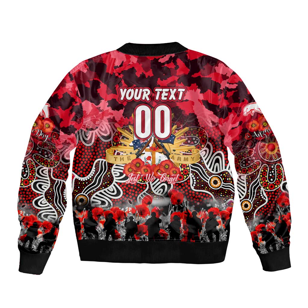 Personalized Dolphins ANZAC Day Sleeve Zip Bomber Jacket Australian Army - Lest We Forget