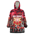 Personalized Dolphins ANZAC Day Wearable Blanket Hoodie Australian Army - Lest We Forget