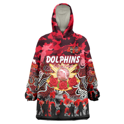 Personalized Dolphins ANZAC Day Wearable Blanket Hoodie Australian Army - Lest We Forget