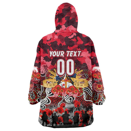 Personalized Dolphins ANZAC Day Wearable Blanket Hoodie Australian Army - Lest We Forget