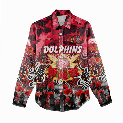 Personalized Dolphins ANZAC Day Women Casual Shirt Australian Army - Lest We Forget
