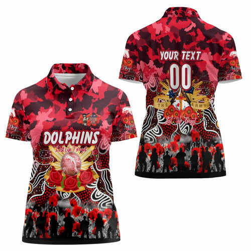 Personalized Dolphins ANZAC Day Women Polo Shirt Australian Army - Lest We Forget