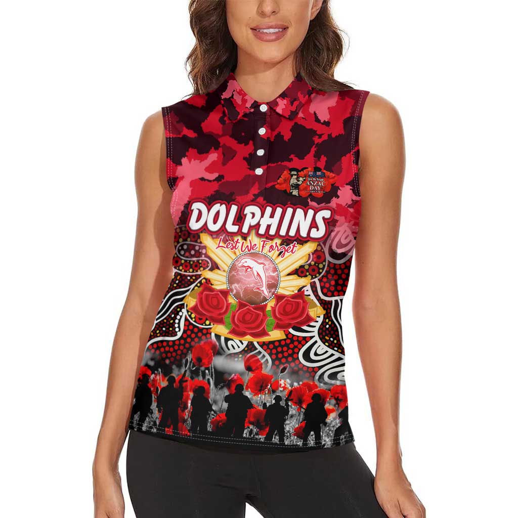 Personalized Dolphins ANZAC Day Women Sleeveless Polo Shirt Australian Army - Lest We Forget