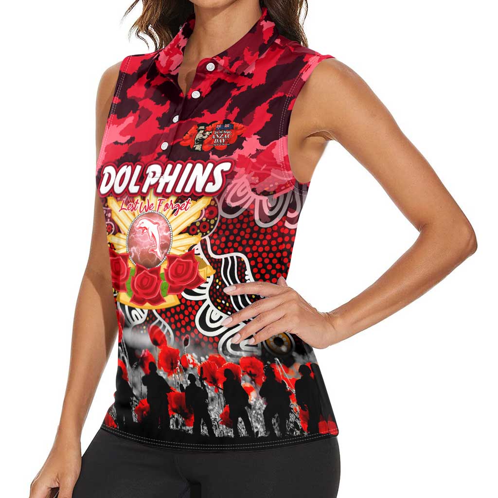 Personalized Dolphins ANZAC Day Women Sleeveless Polo Shirt Australian Army - Lest We Forget