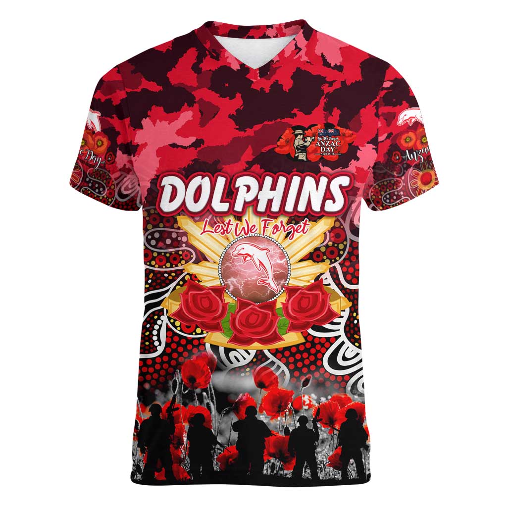 Personalized Dolphins ANZAC Day Women V-Neck T-Shirt Australian Army - Lest We Forget