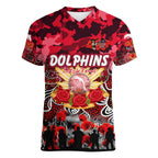 Personalized Dolphins ANZAC Day Women V-Neck T-Shirt Australian Army - Lest We Forget