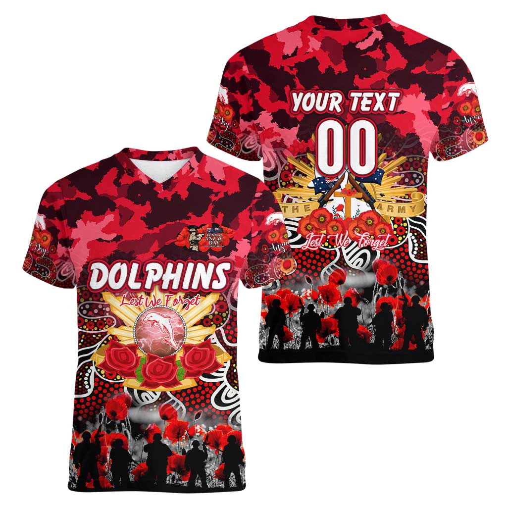 Personalized Dolphins ANZAC Day Women V-Neck T-Shirt Australian Army - Lest We Forget