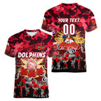 Personalized Dolphins ANZAC Day Women V-Neck T-Shirt Australian Army - Lest We Forget