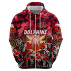 Personalized Dolphins ANZAC Day Zip Hoodie Australian Army - Lest We Forget