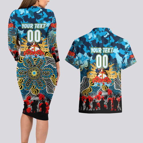 Personalized Titans ANZAC Day Couples Matching Long Sleeve Bodycon Dress and Hawaiian Shirt Australian Army - Lest We Forget