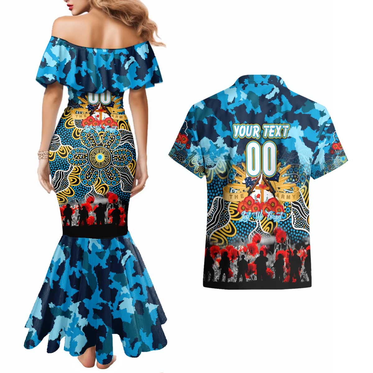 Personalized Titans ANZAC Day Couples Matching Mermaid Dress and Hawaiian Shirt Australian Army - Lest We Forget