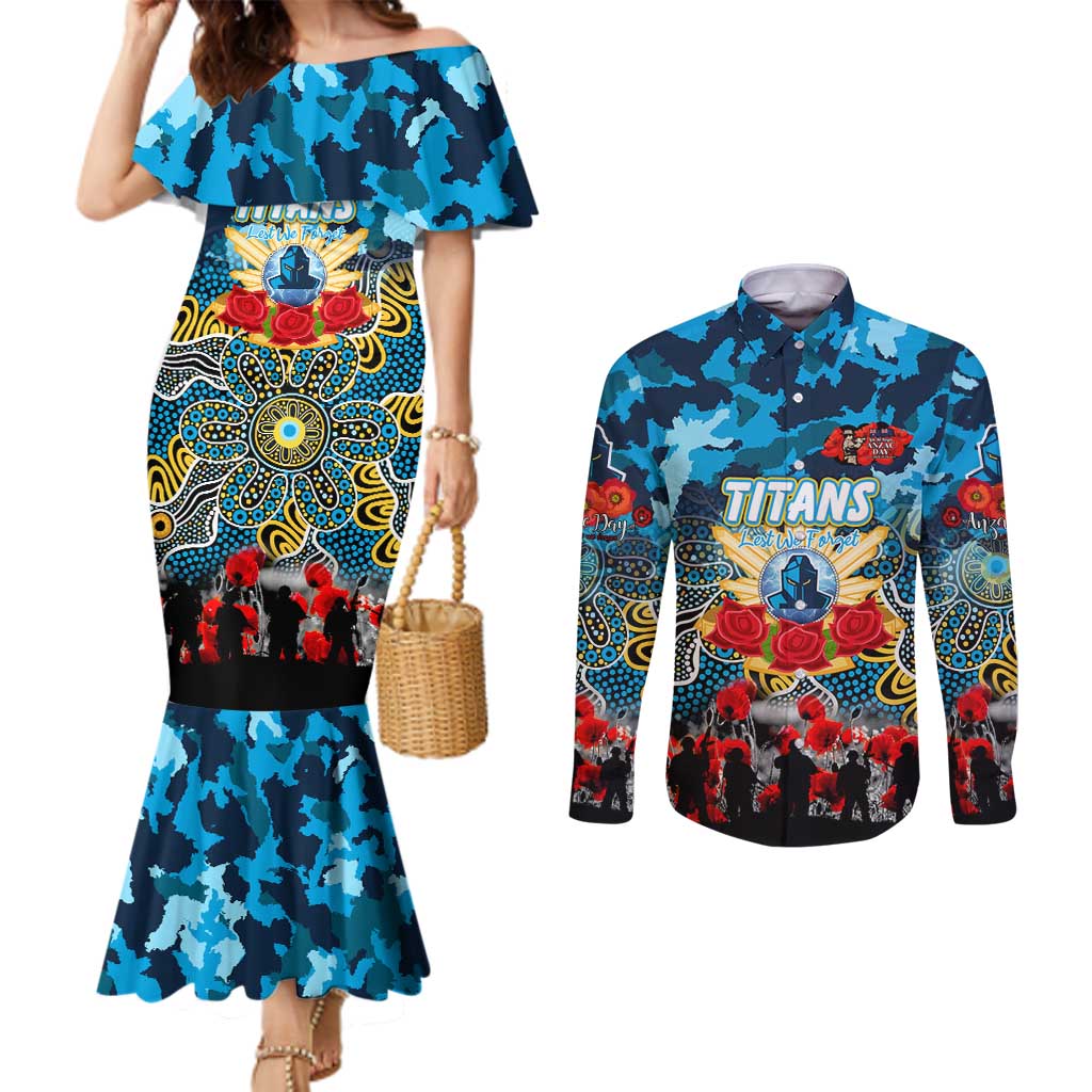 Personalized Titans ANZAC Day Couples Matching Mermaid Dress and Long Sleeve Button Shirt Australian Army - Lest We Forget