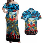 Personalized Titans ANZAC Day Couples Matching Off Shoulder Maxi Dress and Hawaiian Shirt Australian Army - Lest We Forget