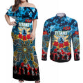Personalized Titans ANZAC Day Couples Matching Off Shoulder Maxi Dress and Long Sleeve Button Shirt Australian Army - Lest We Forget
