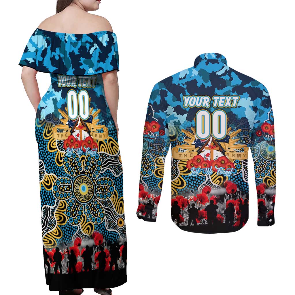 Personalized Titans ANZAC Day Couples Matching Off Shoulder Maxi Dress and Long Sleeve Button Shirt Australian Army - Lest We Forget