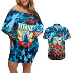 Personalized Titans ANZAC Day Couples Matching Off Shoulder Short Dress and Hawaiian Shirt Australian Army - Lest We Forget