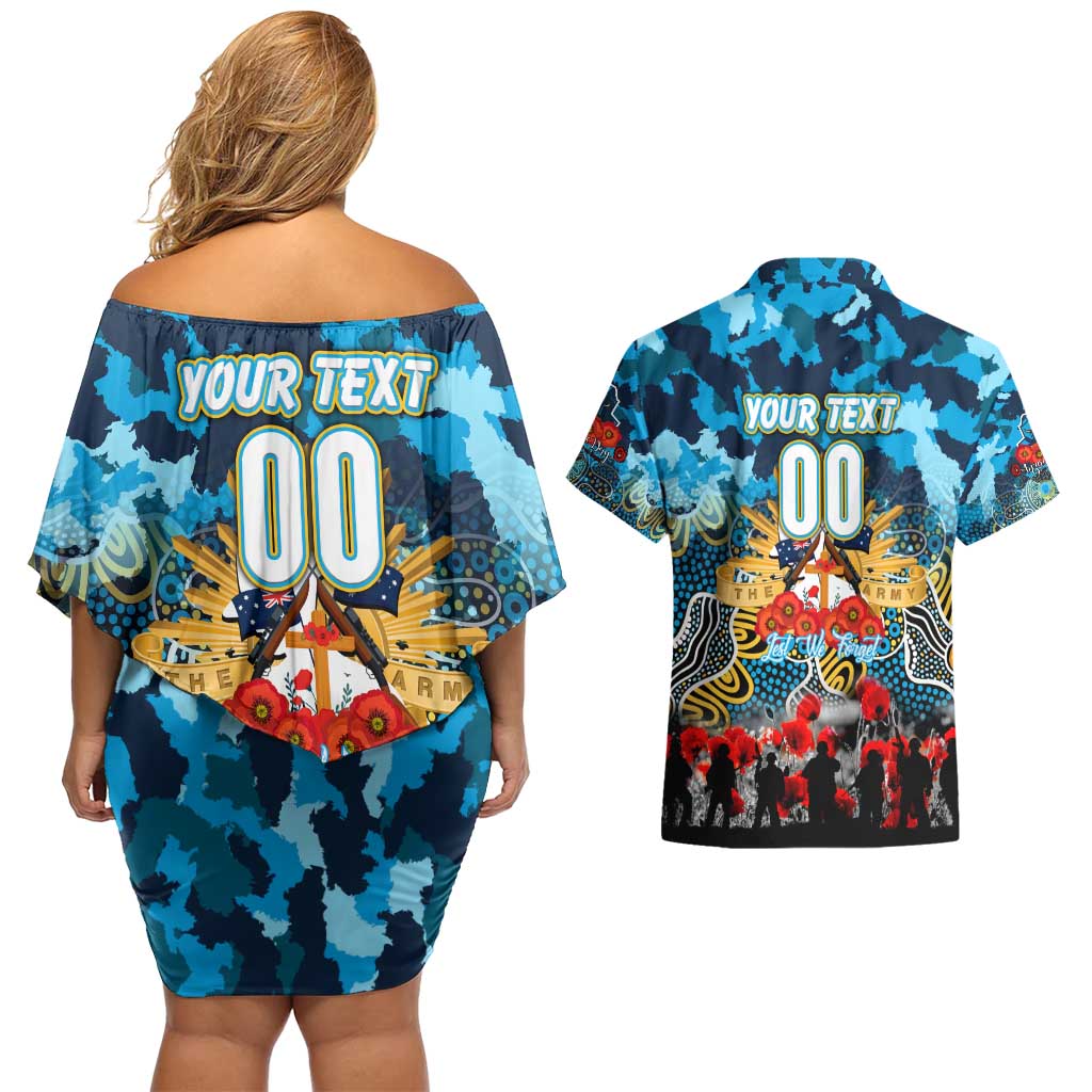 Personalized Titans ANZAC Day Couples Matching Off Shoulder Short Dress and Hawaiian Shirt Australian Army - Lest We Forget