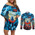 Personalized Titans ANZAC Day Couples Matching Off Shoulder Short Dress and Long Sleeve Button Shirt Australian Army - Lest We Forget