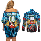 Personalized Titans ANZAC Day Couples Matching Off Shoulder Short Dress and Long Sleeve Button Shirt Australian Army - Lest We Forget