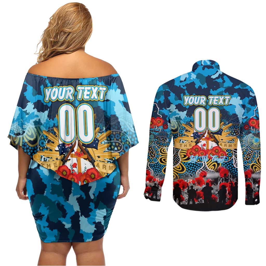Personalized Titans ANZAC Day Couples Matching Off Shoulder Short Dress and Long Sleeve Button Shirt Australian Army - Lest We Forget