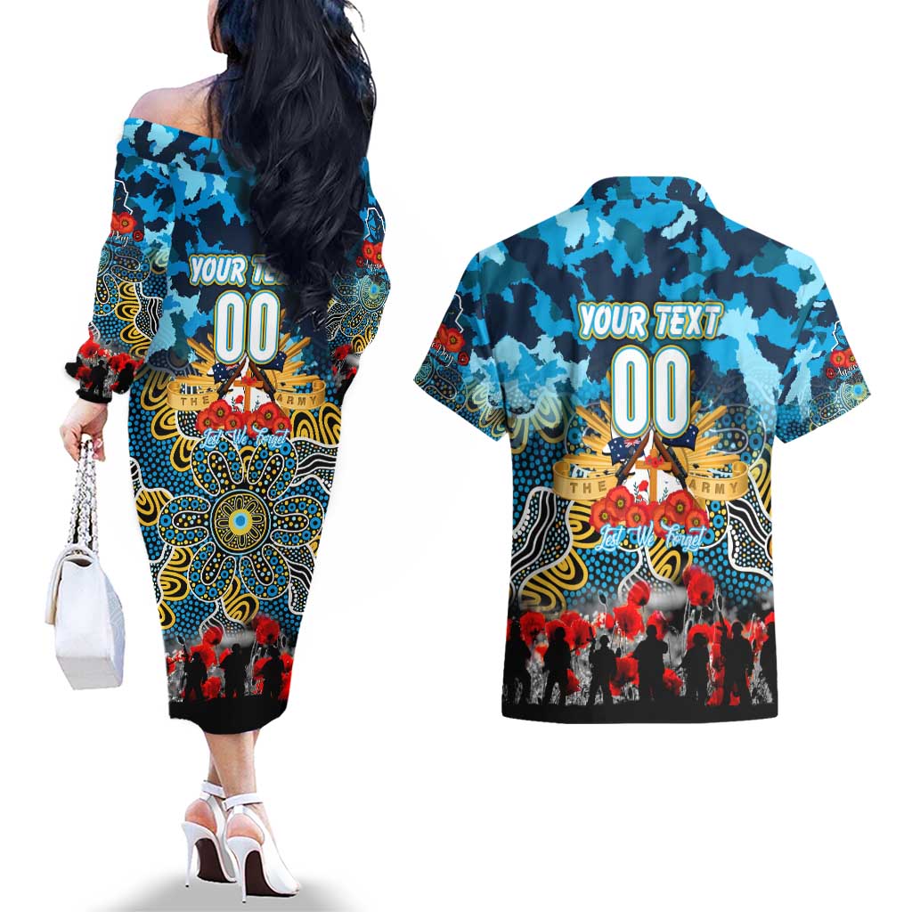 Personalized Titans ANZAC Day Couples Matching Off The Shoulder Long Sleeve Dress and Hawaiian Shirt Australian Army - Lest We Forget
