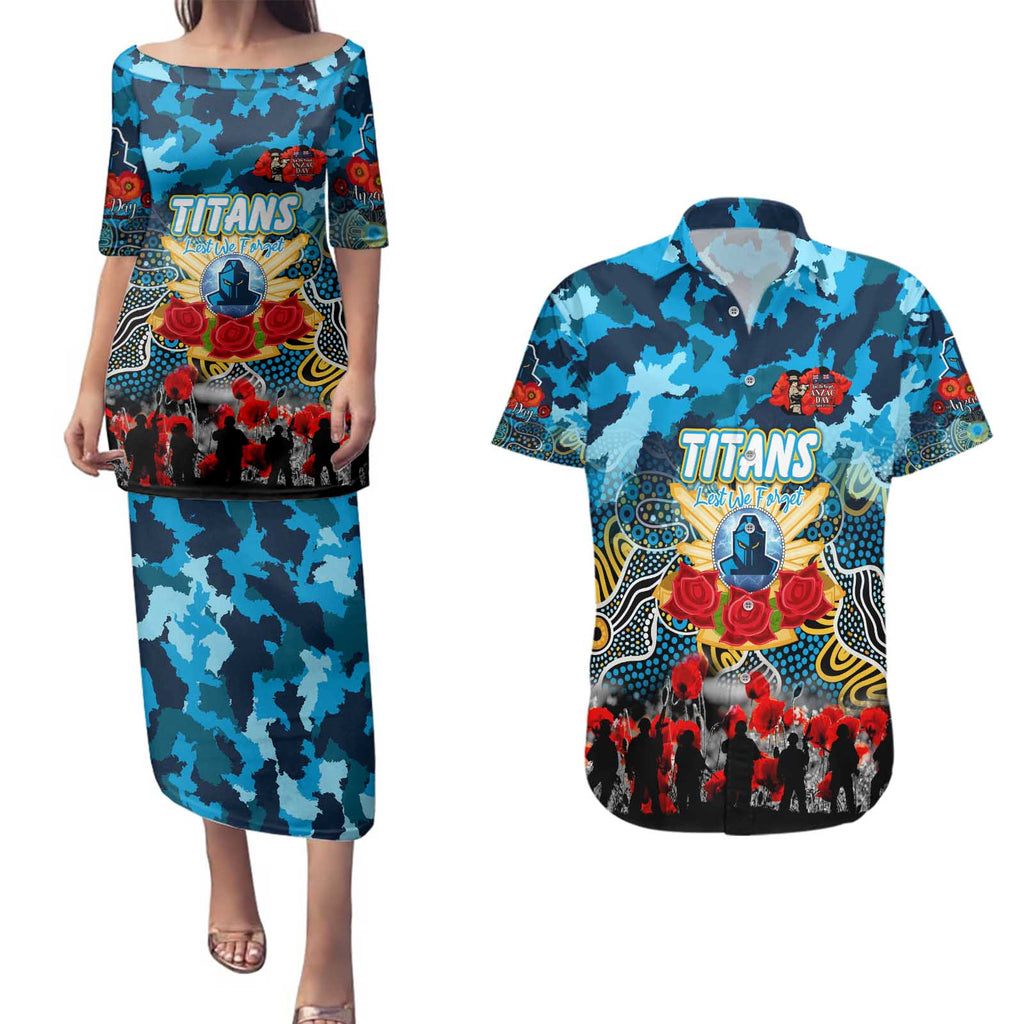 Personalized Titans ANZAC Day Couples Matching Puletasi and Hawaiian Shirt Australian Army - Lest We Forget