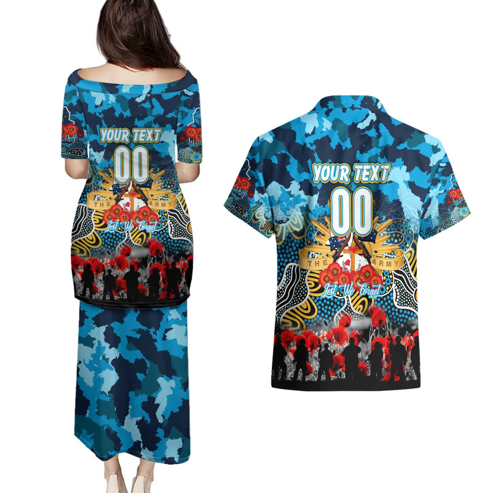 Personalized Titans ANZAC Day Couples Matching Puletasi and Hawaiian Shirt Australian Army - Lest We Forget