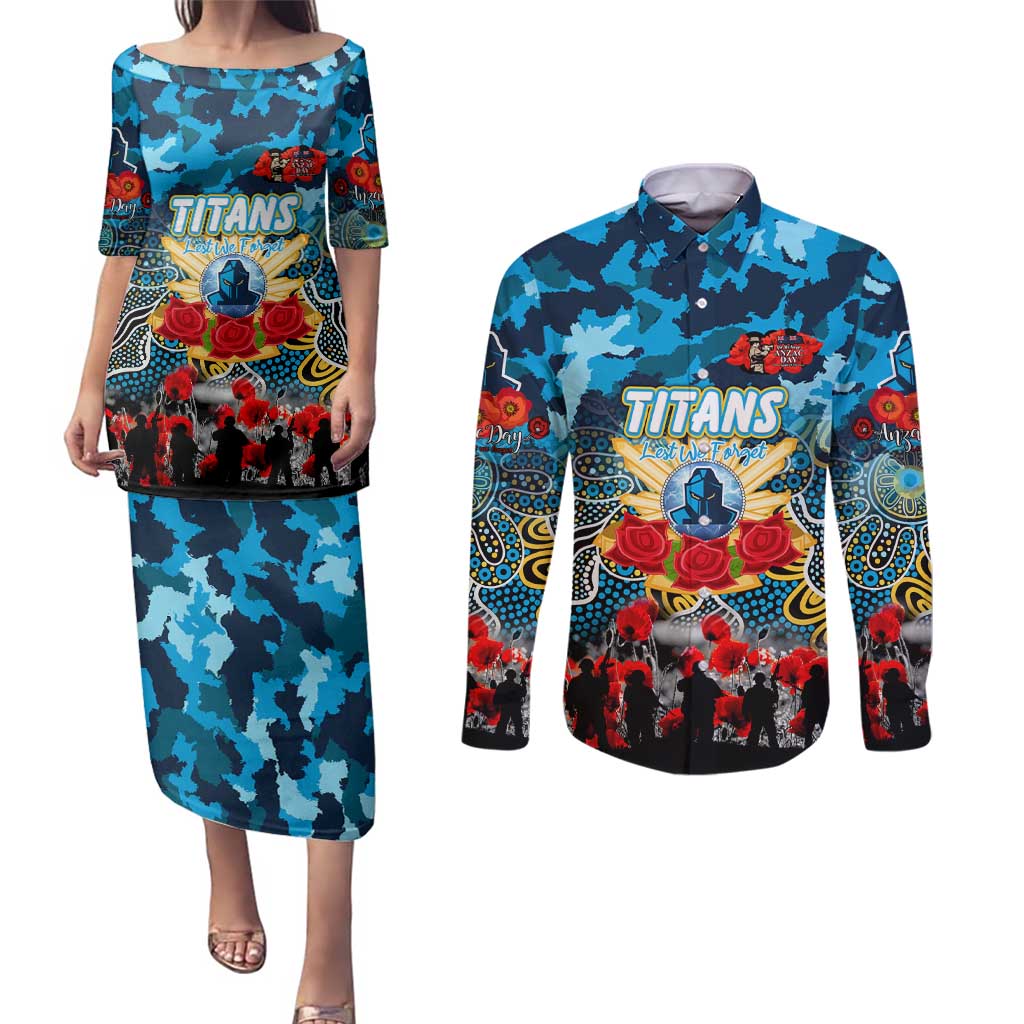 Personalized Titans ANZAC Day Couples Matching Puletasi and Long Sleeve Button Shirt Australian Army - Lest We Forget