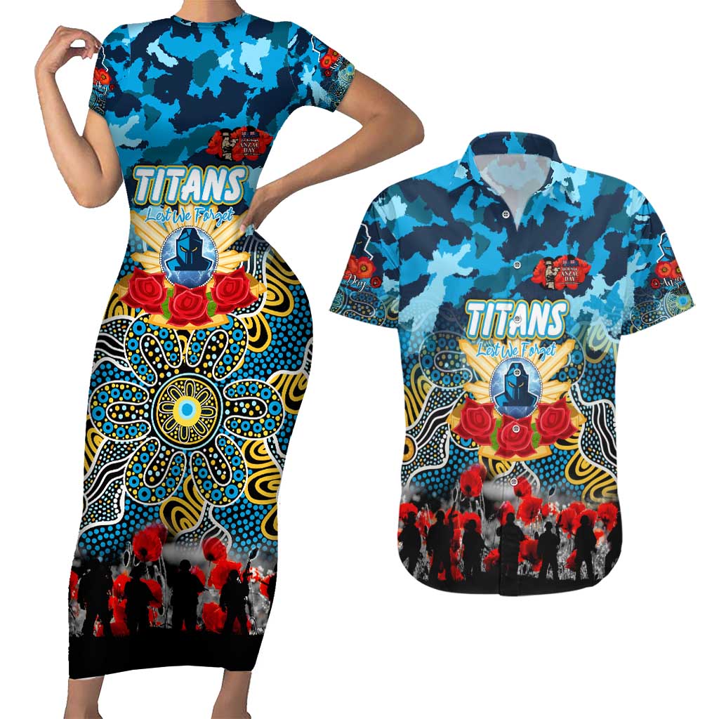 Personalized Titans ANZAC Day Couples Matching Short Sleeve Bodycon Dress and Hawaiian Shirt Australian Army - Lest We Forget