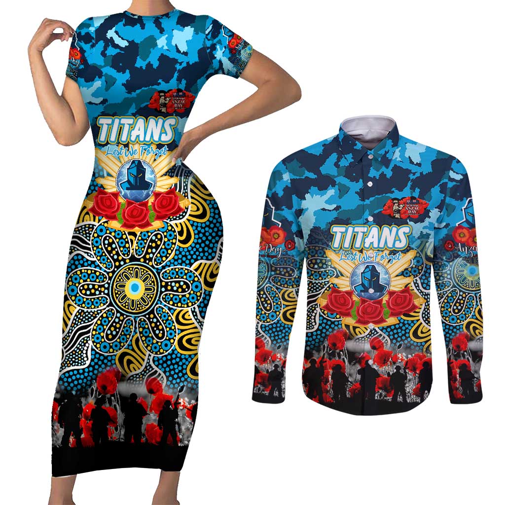 Personalized Titans ANZAC Day Couples Matching Short Sleeve Bodycon Dress and Long Sleeve Button Shirt Australian Army - Lest We Forget