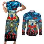 Personalized Titans ANZAC Day Couples Matching Short Sleeve Bodycon Dress and Long Sleeve Button Shirt Australian Army - Lest We Forget