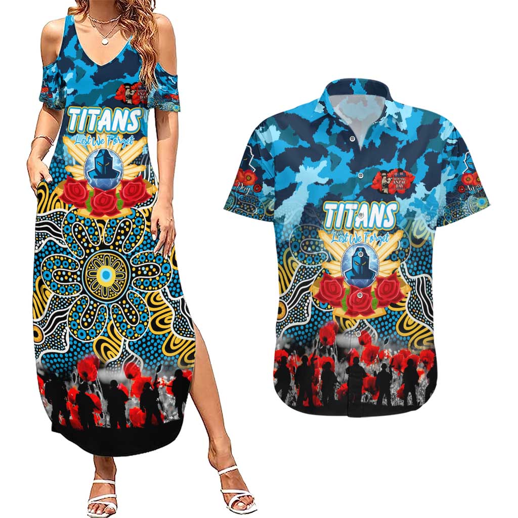 Personalized Titans ANZAC Day Couples Matching Summer Maxi Dress and Hawaiian Shirt Australian Army - Lest We Forget
