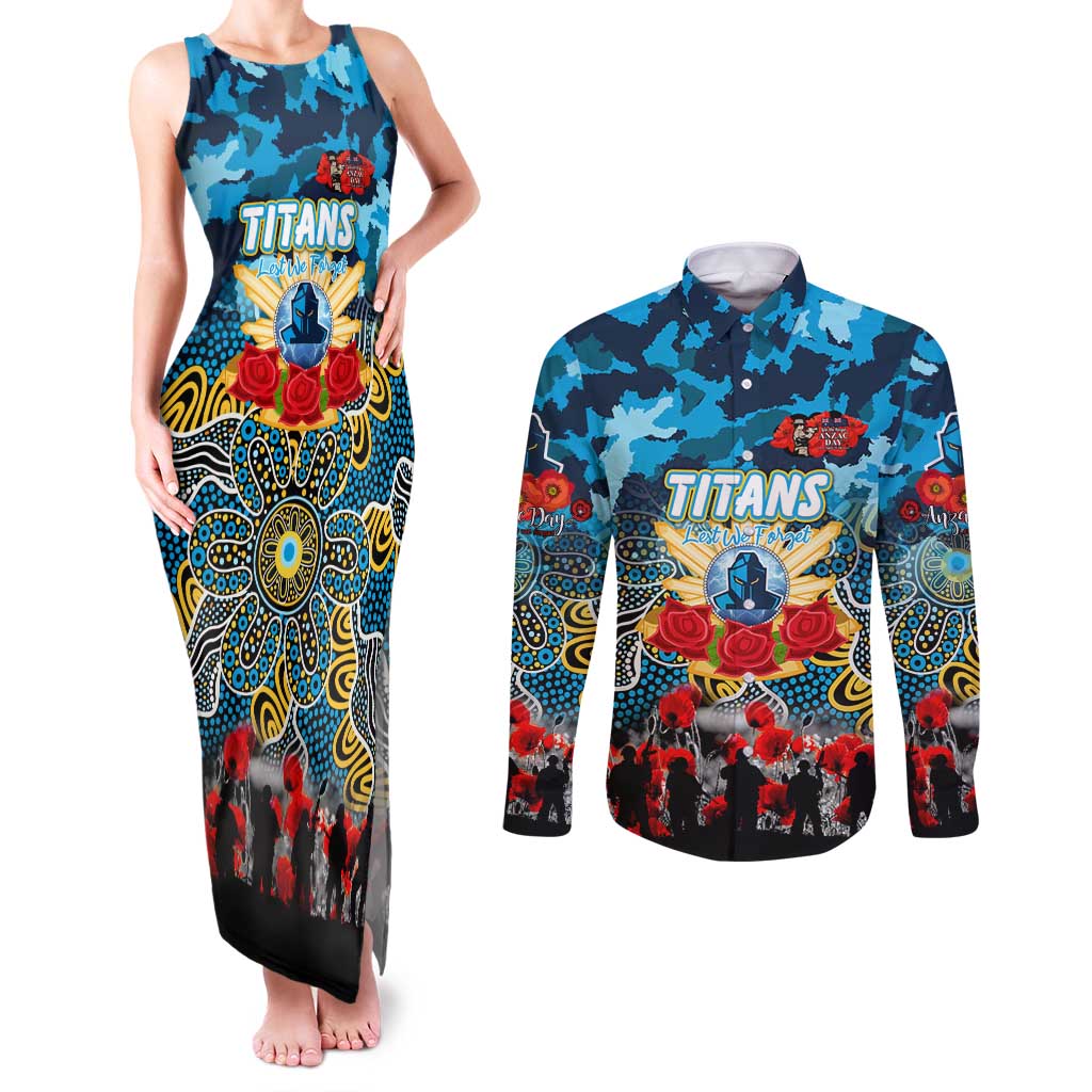 Personalized Titans ANZAC Day Couples Matching Tank Maxi Dress and Long Sleeve Button Shirt Australian Army - Lest We Forget