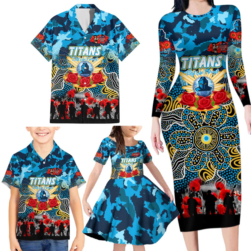 Personalized Titans ANZAC Day Family Matching Long Sleeve Bodycon Dress and Hawaiian Shirt Australian Army - Lest We Forget