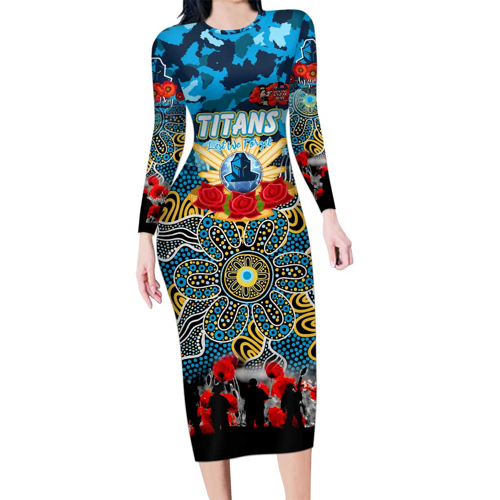 Personalized Titans ANZAC Day Family Matching Long Sleeve Bodycon Dress and Hawaiian Shirt Australian Army - Lest We Forget