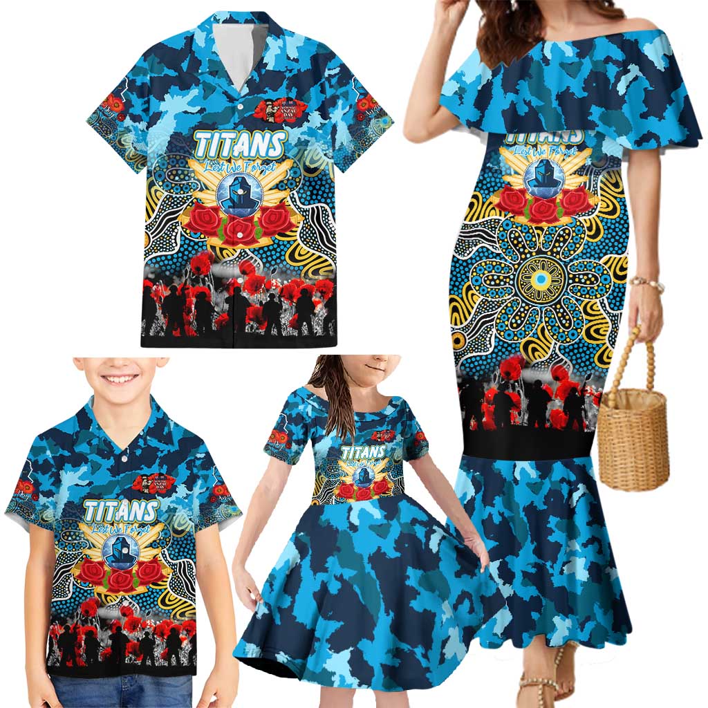 Personalized Titans ANZAC Day Family Matching Mermaid Dress and Hawaiian Shirt Australian Army - Lest We Forget