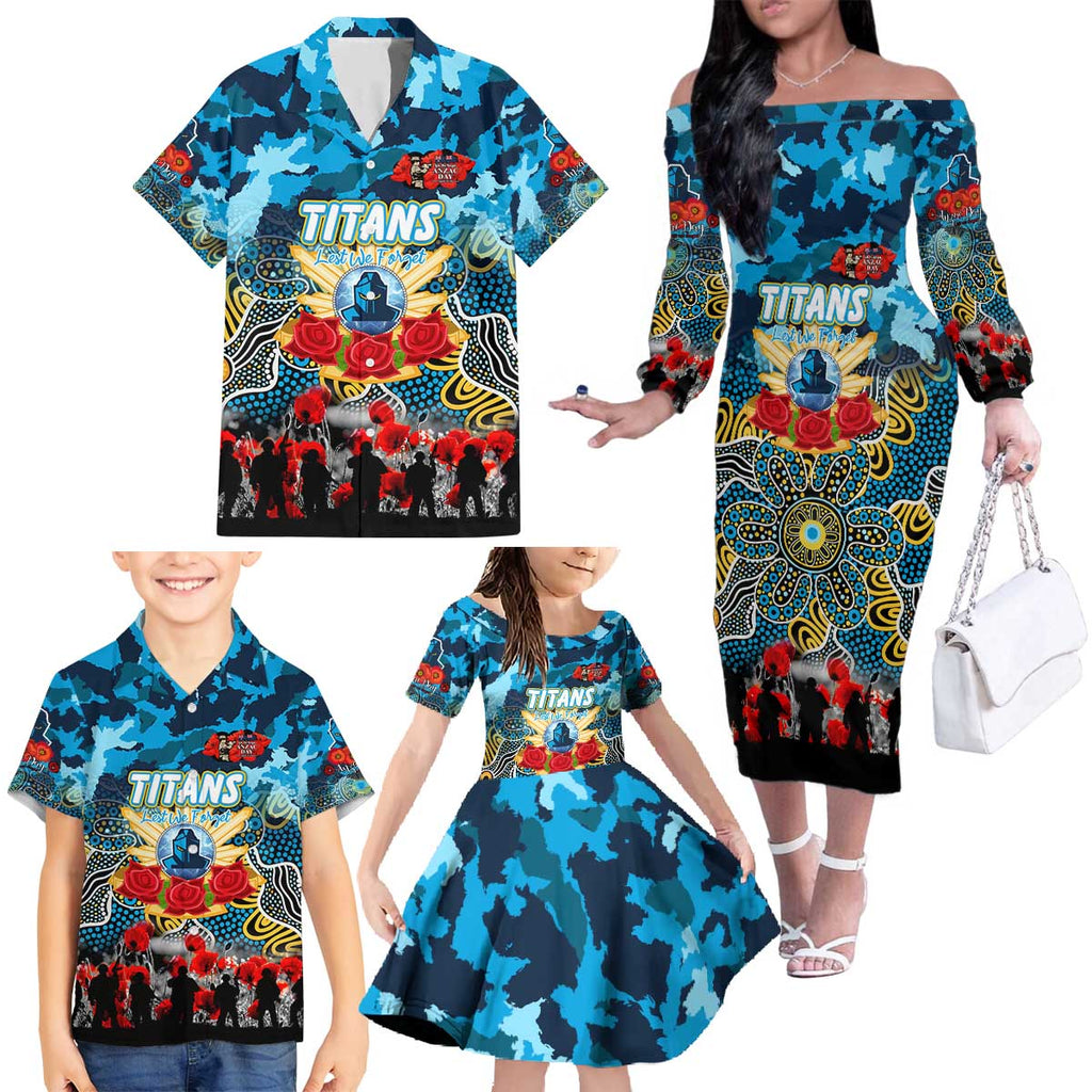 Personalized Titans ANZAC Day Family Matching Off The Shoulder Long Sleeve Dress and Hawaiian Shirt Australian Army - Lest We Forget