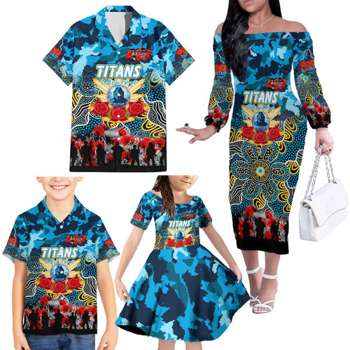 Personalized Titans ANZAC Day Family Matching Off The Shoulder Long Sleeve Dress and Hawaiian Shirt Australian Army - Lest We Forget