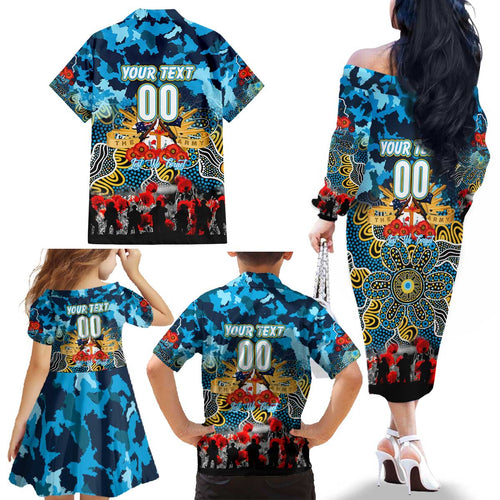 Personalized Titans ANZAC Day Family Matching Off The Shoulder Long Sleeve Dress and Hawaiian Shirt Australian Army - Lest We Forget