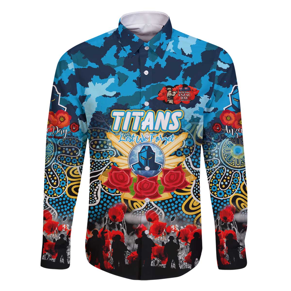 Personalized Titans ANZAC Day Family Matching Off The Shoulder Long Sleeve Dress and Hawaiian Shirt Australian Army - Lest We Forget