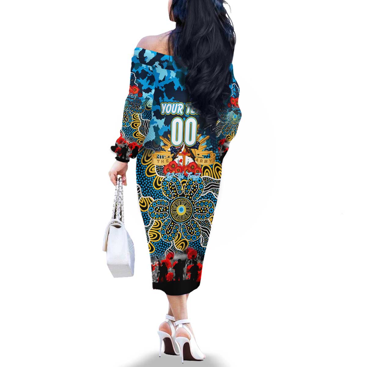Personalized Titans ANZAC Day Family Matching Off The Shoulder Long Sleeve Dress and Hawaiian Shirt Australian Army - Lest We Forget