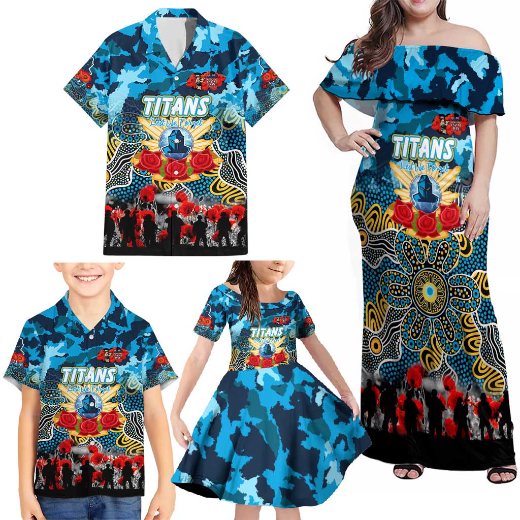 Personalized Titans ANZAC Day Family Matching Off Shoulder Maxi Dress and Hawaiian Shirt Australian Army - Lest We Forget