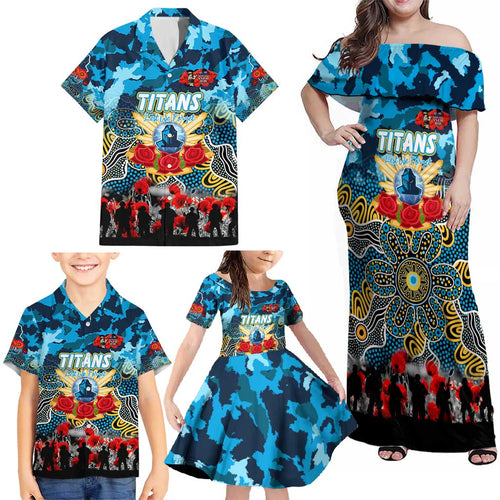 Personalized Titans ANZAC Day Family Matching Off Shoulder Maxi Dress and Hawaiian Shirt Australian Army - Lest We Forget