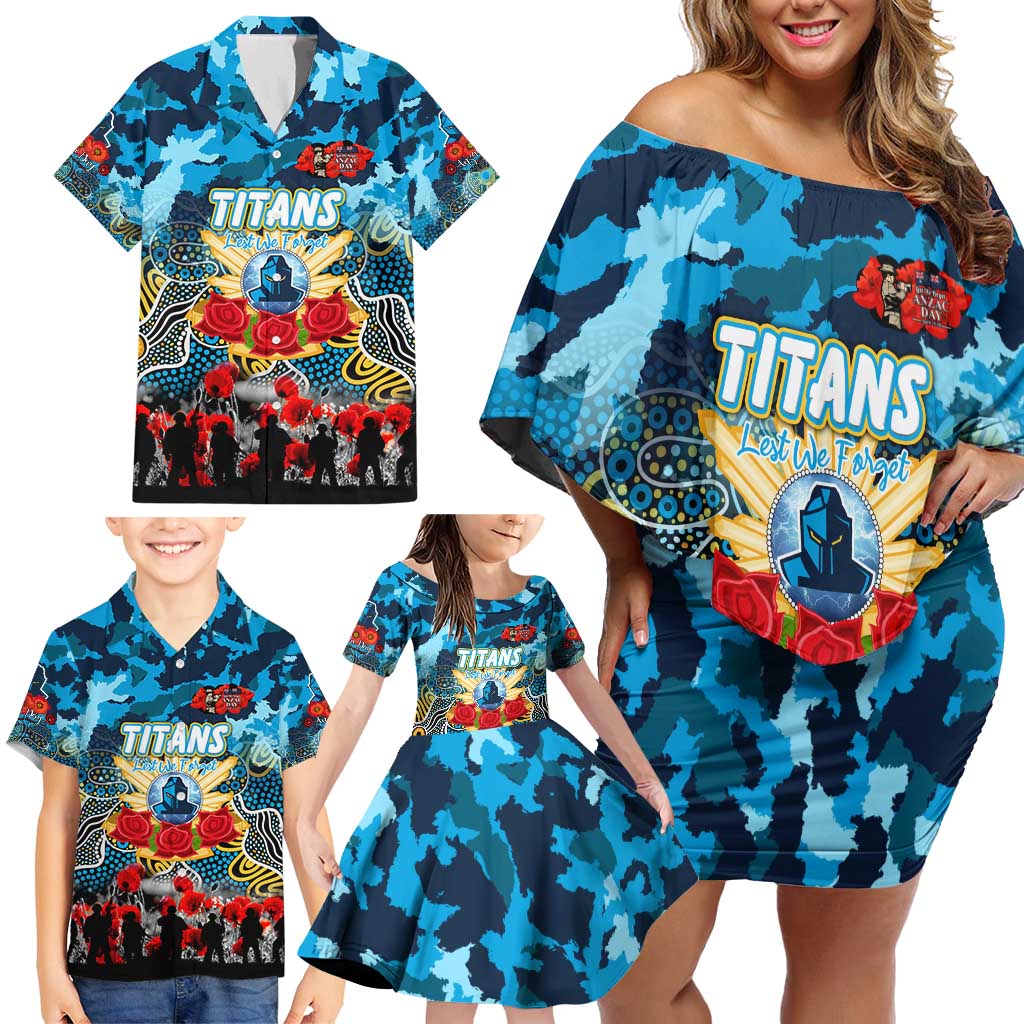 Personalized Titans ANZAC Day Family Matching Off Shoulder Short Dress and Hawaiian Shirt Australian Army - Lest We Forget