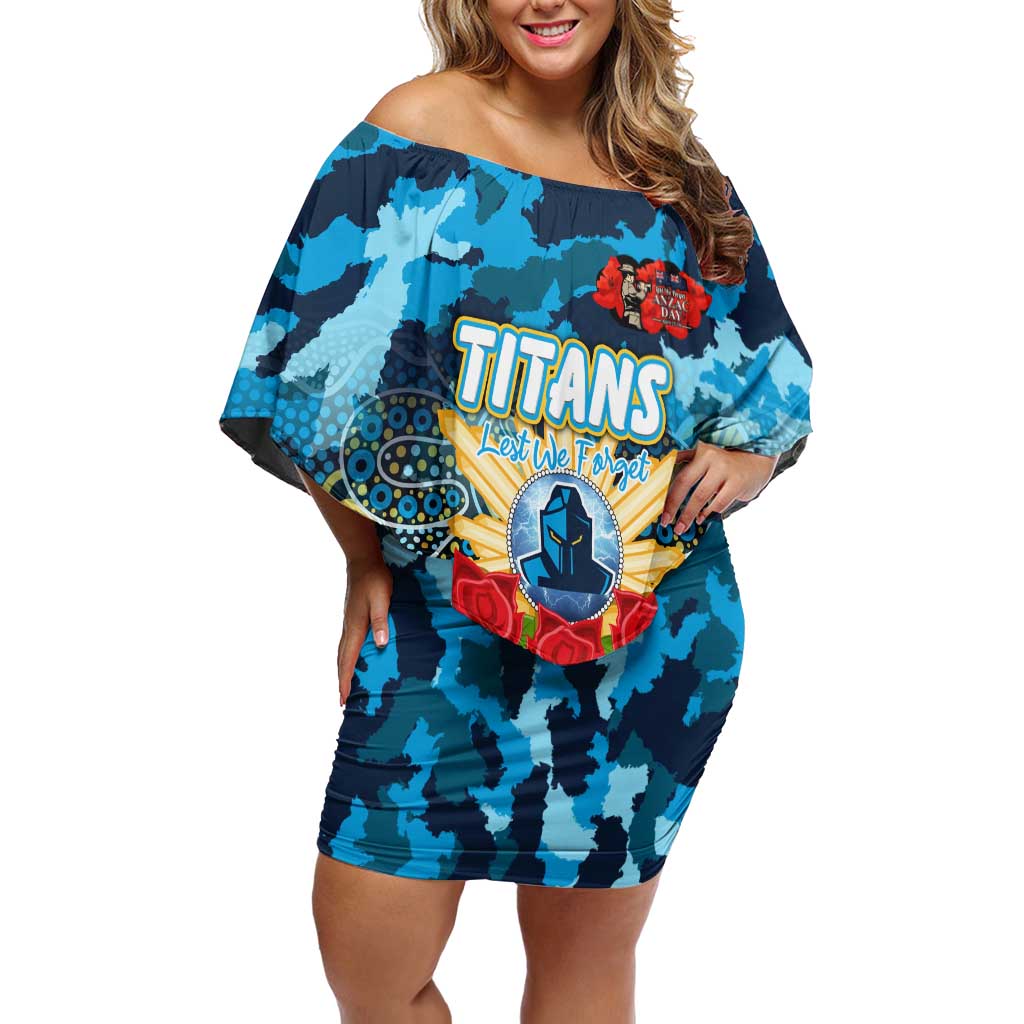 Personalized Titans ANZAC Day Family Matching Off Shoulder Short Dress and Hawaiian Shirt Australian Army - Lest We Forget