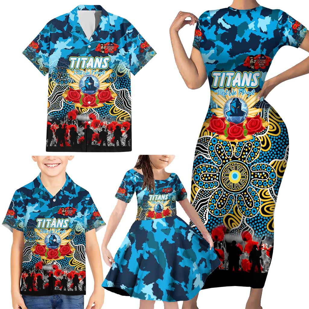 Personalized Titans ANZAC Day Family Matching Short Sleeve Bodycon Dress and Hawaiian Shirt Australian Army - Lest We Forget